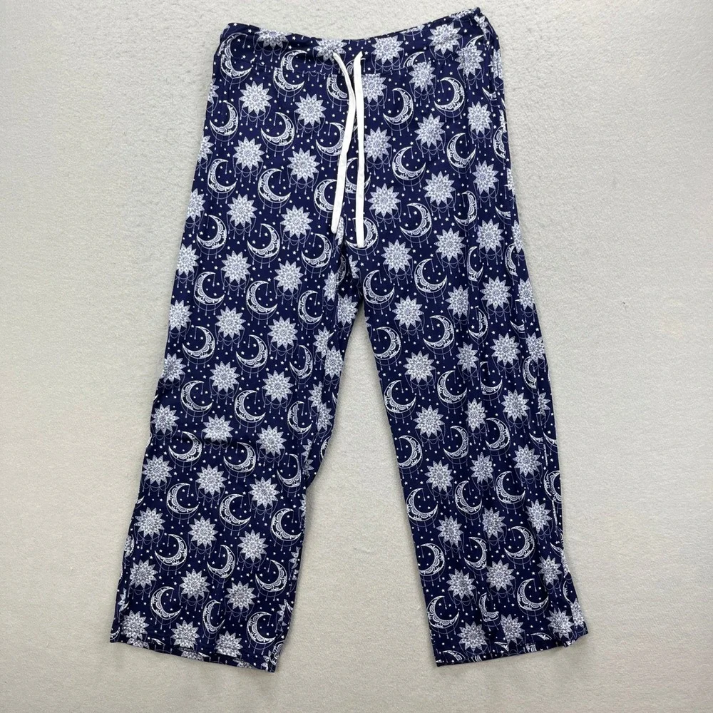 Amanda Blu Pajama Set Womens S/L Blue Moon Star Celestial Lounge Sleepwear PJs